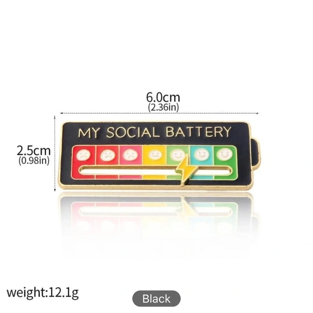 💖 5 items for $25 Sale! 💖 My Social Battery Black Pin - Picture 4 of 4